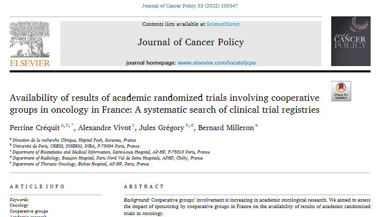 Les publications académiques en oncologie en France - Journal of Cancer Policy