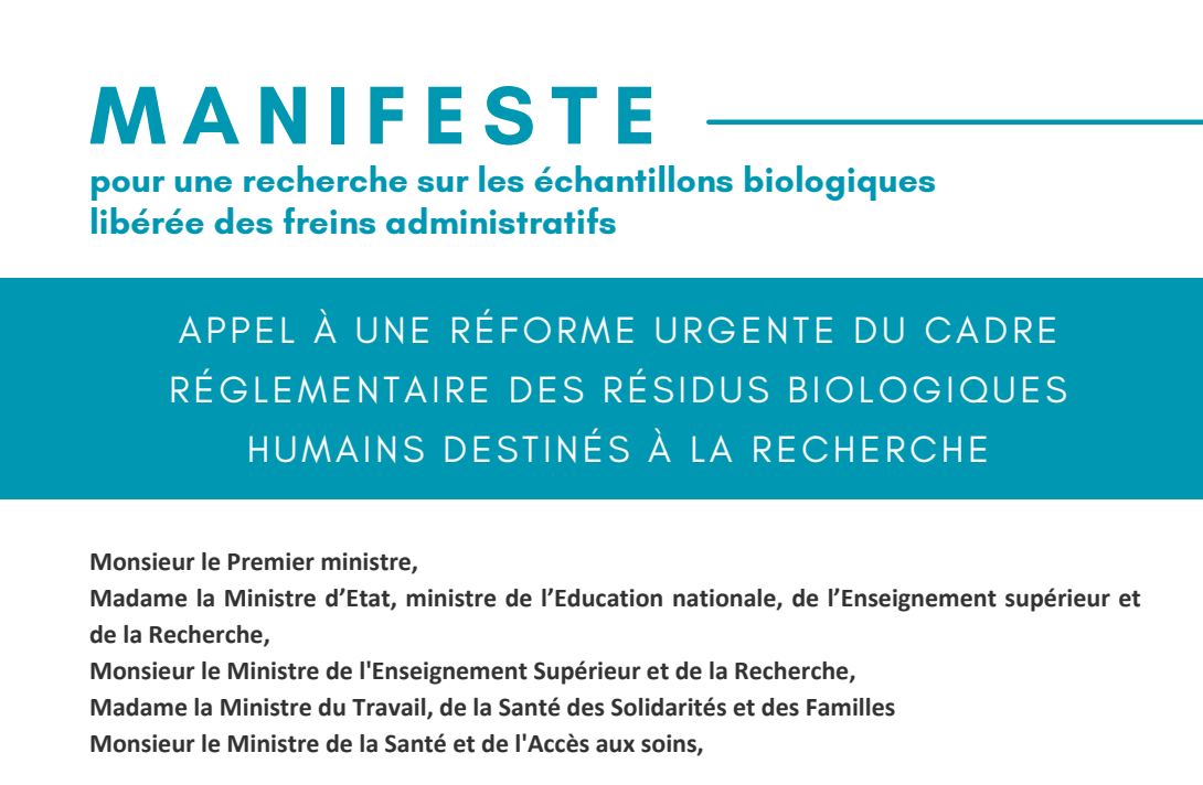 Photo de Manifeste pour une recherche sur les échantillons biologiques libérée de freins administratifs